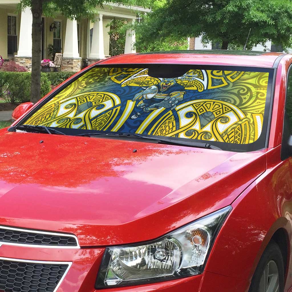 North Queensland Cowboys Rugby Auto Sun Shade Polynesian Tribal Bull Warrior Navy Yellow Pattern