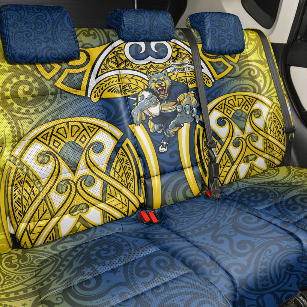 North Queensland Cowboys Rugby Back Car Seat Cover Polynesian Tribal Bull Warrior Navy Yellow Pattern