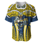 North Queensland Cowboys Rugby Baseball Jersey Polynesian Tribal Bull Warrior Navy Yellow Pattern