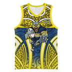 North Queensland Cowboys Rugby Basketball Jersey Polynesian Tribal Bull Warrior Navy Yellow Pattern