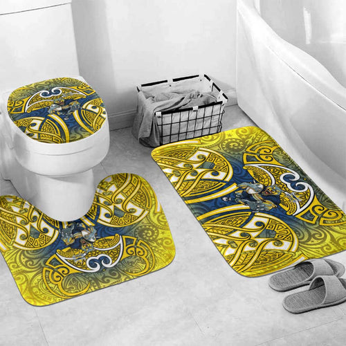 North Queensland Cowboys Rugby Bathroom Set Polynesian Tribal Bull Warrior Navy Yellow Pattern