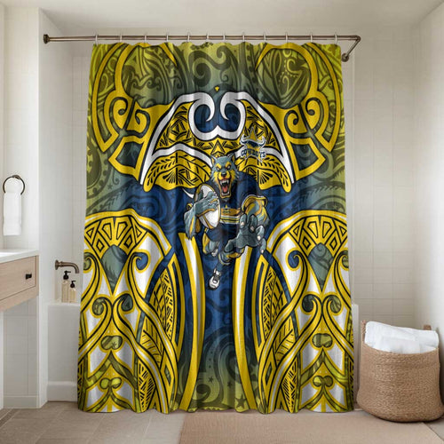North Queensland Cowboys Rugby Bathroom Set Polynesian Tribal Bull Warrior Navy Yellow Pattern
