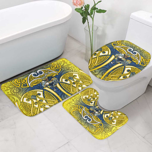 North Queensland Cowboys Rugby Bathroom Set Polynesian Tribal Bull Warrior Navy Yellow Pattern