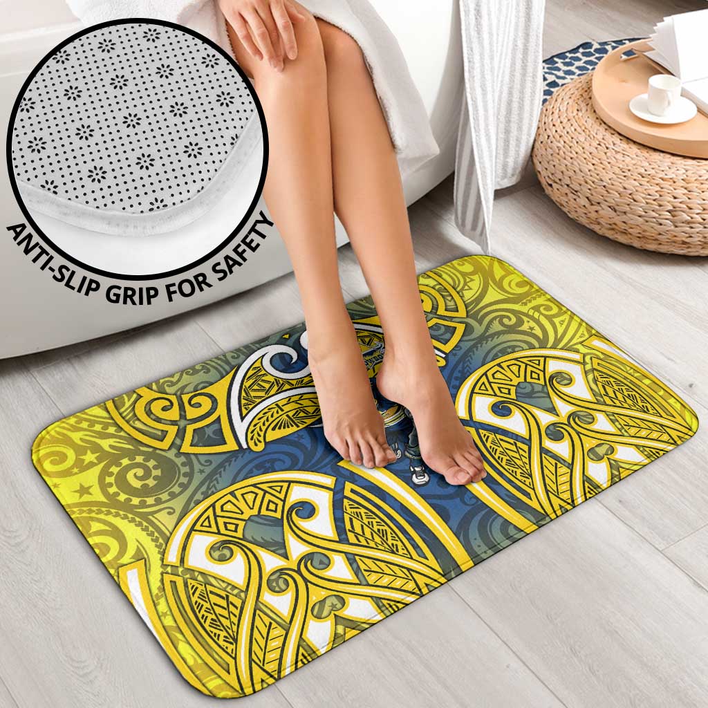 North Queensland Cowboys Rugby Bathroom Set Polynesian Tribal Bull Warrior Navy Yellow Pattern