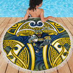 North Queensland Cowboys Rugby Beach Blanket Polynesian Tribal Bull Warrior Navy Yellow Pattern