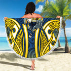 North Queensland Cowboys Rugby Beach Blanket Polynesian Tribal Bull Warrior Navy Yellow Pattern