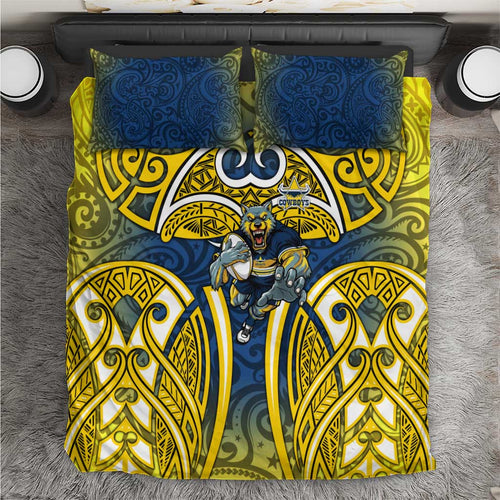 North Queensland Cowboys Rugby Bedding Set Polynesian Tribal Bull Warrior Navy Yellow Pattern