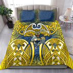 North Queensland Cowboys Rugby Bedding Set Polynesian Tribal Bull Warrior Navy Yellow Pattern