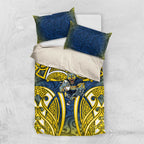 North Queensland Cowboys Rugby Bedding Set Polynesian Tribal Bull Warrior Navy Yellow Pattern