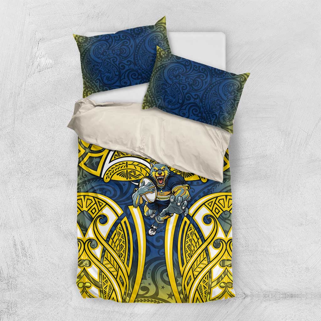North Queensland Cowboys Rugby Bedding Set Polynesian Tribal Bull Warrior Navy Yellow Pattern