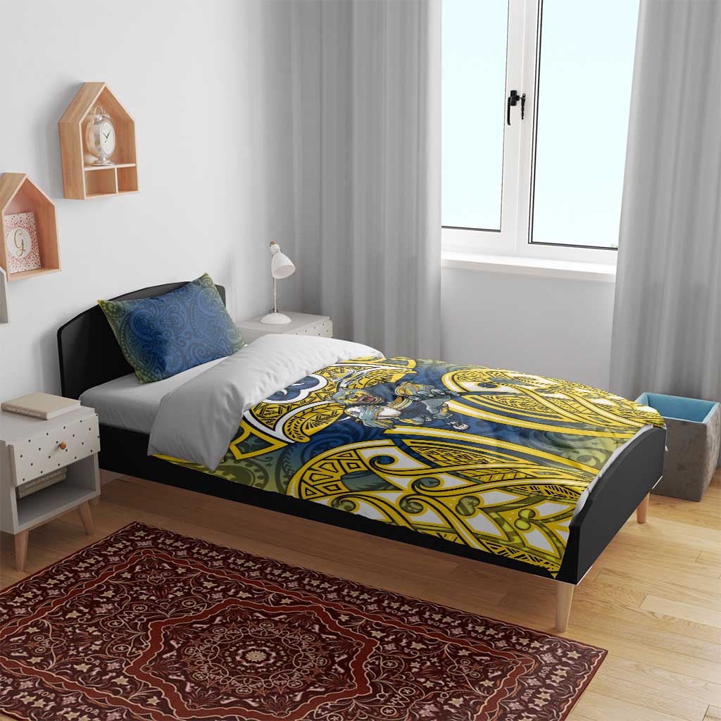 North Queensland Cowboys Rugby Bedding Set Polynesian Tribal Bull Warrior Navy Yellow Pattern