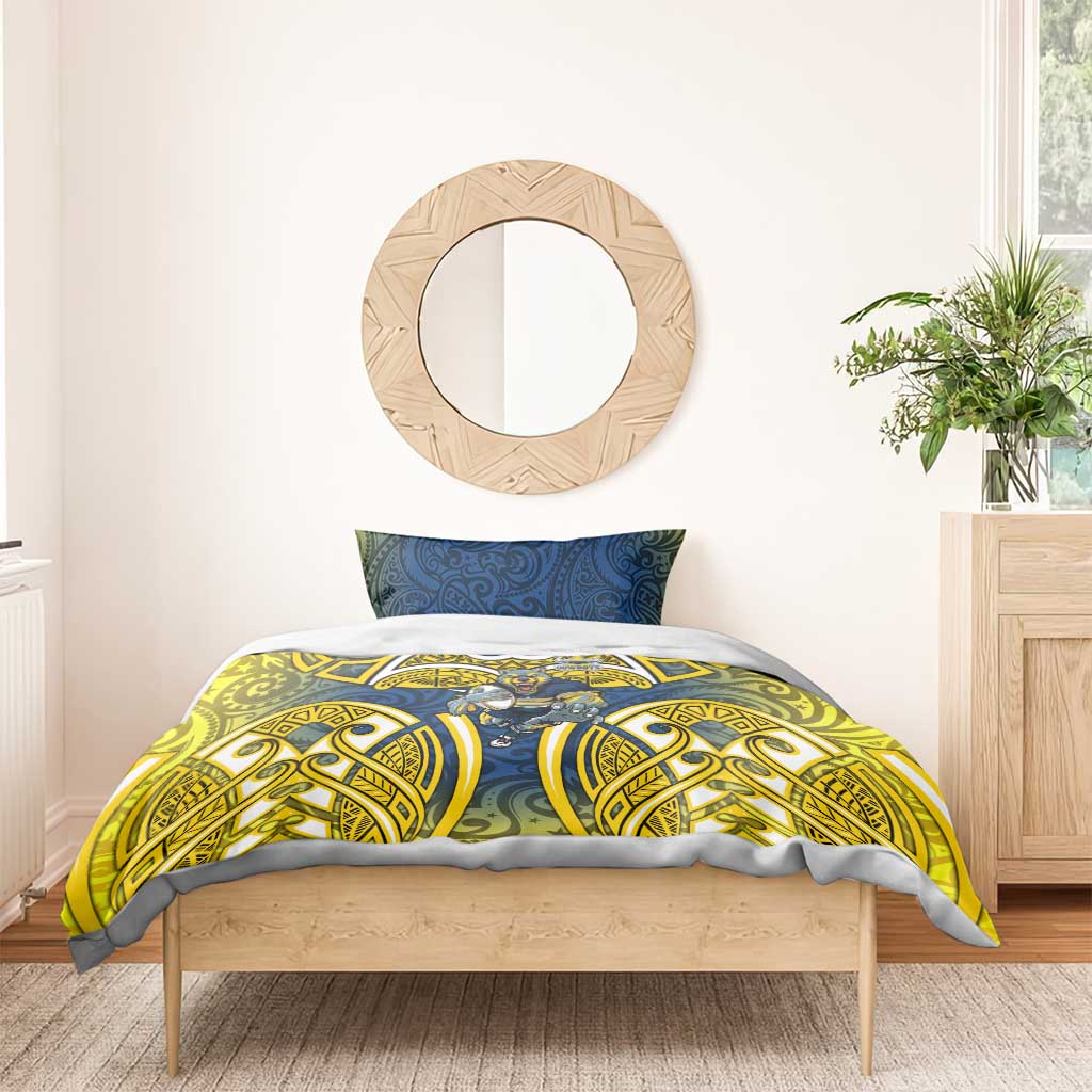 North Queensland Cowboys Rugby Bedding Set Polynesian Tribal Bull Warrior Navy Yellow Pattern