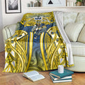 North Queensland Cowboys Rugby Blanket Polynesian Tribal Bull Warrior Navy Yellow Pattern