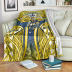North Queensland Cowboys Rugby Blanket Polynesian Tribal Bull Warrior Navy Yellow Pattern
