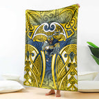 North Queensland Cowboys Rugby Blanket Polynesian Tribal Bull Warrior Navy Yellow Pattern