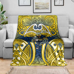 North Queensland Cowboys Rugby Blanket Polynesian Tribal Bull Warrior Navy Yellow Pattern