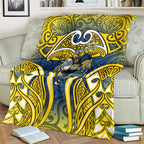 North Queensland Cowboys Rugby Blanket Polynesian Tribal Bull Warrior Navy Yellow Pattern