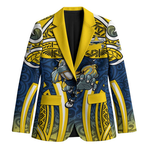 North Queensland Cowboys Rugby Blazer Polynesian Tribal Bull Warrior Navy Yellow Pattern