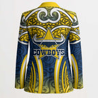 North Queensland Cowboys Rugby Blazer Polynesian Tribal Bull Warrior Navy Yellow Pattern