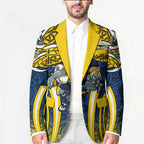 North Queensland Cowboys Rugby Blazer Polynesian Tribal Bull Warrior Navy Yellow Pattern