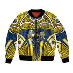 North Queensland Cowboys Rugby Bomber Jacket Polynesian Tribal Bull Warrior Navy Yellow Pattern