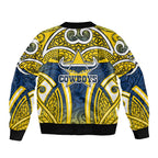 North Queensland Cowboys Rugby Bomber Jacket Polynesian Tribal Bull Warrior Navy Yellow Pattern