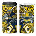 North Queensland Cowboys Rugby 4 in 1 Can Cooler Tumbler Polynesian Tribal Bull Warrior Navy Yellow Pattern