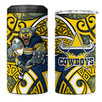 North Queensland Cowboys Rugby 4 in 1 Can Cooler Tumbler Polynesian Tribal Bull Warrior Navy Yellow Pattern