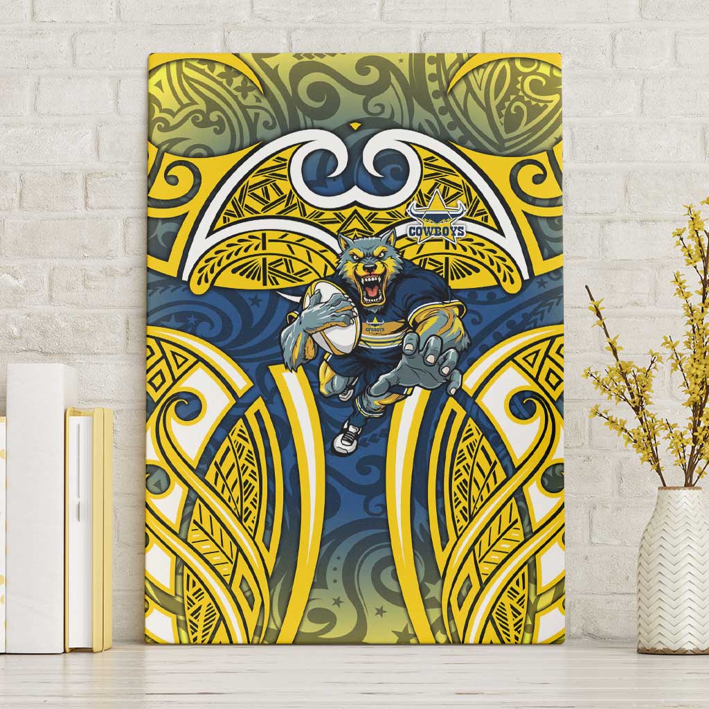 North Queensland Cowboys Rugby Canvas Wall Art Polynesian Tribal Bull Warrior Navy Yellow Pattern