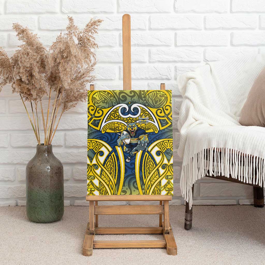 North Queensland Cowboys Rugby Canvas Wall Art Polynesian Tribal Bull Warrior Navy Yellow Pattern