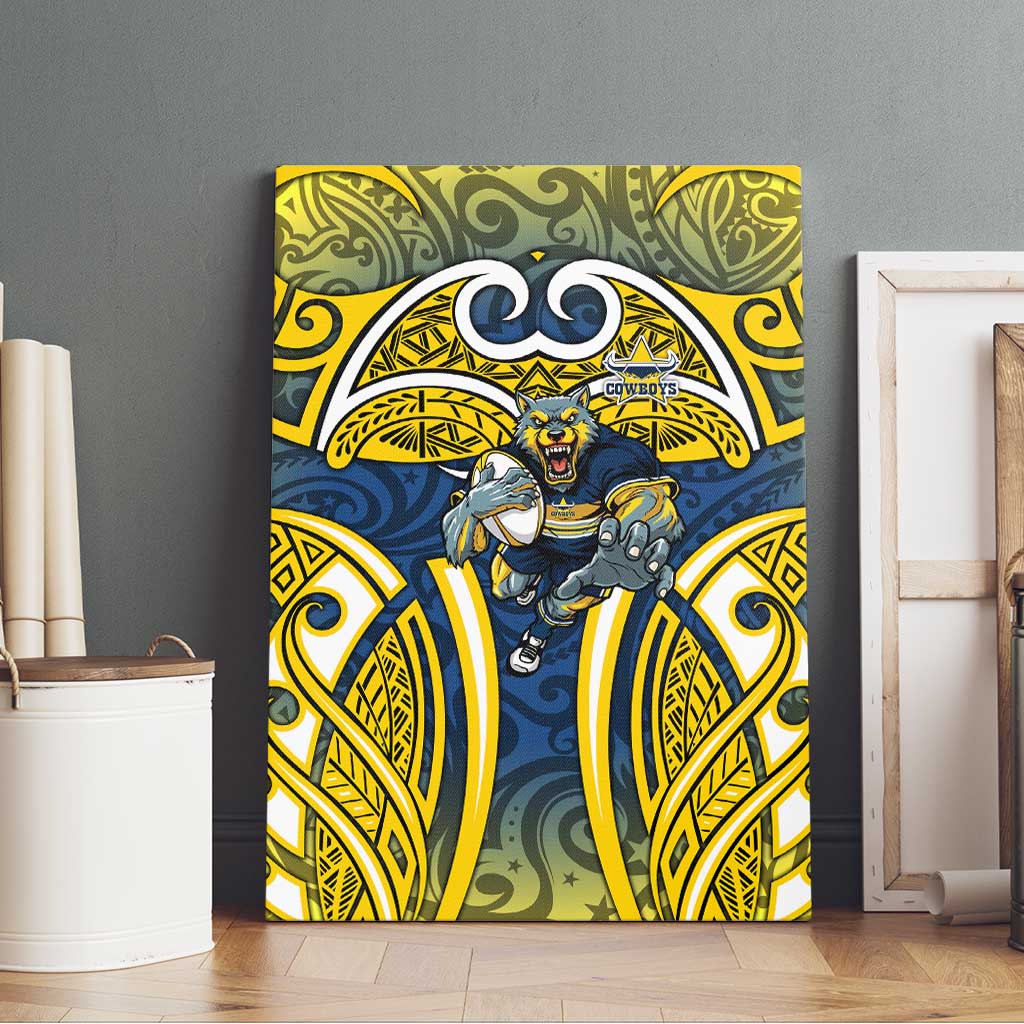 North Queensland Cowboys Rugby Canvas Wall Art Polynesian Tribal Bull Warrior Navy Yellow Pattern