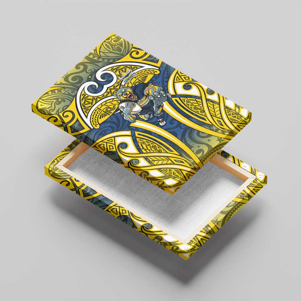 North Queensland Cowboys Rugby Canvas Wall Art Polynesian Tribal Bull Warrior Navy Yellow Pattern