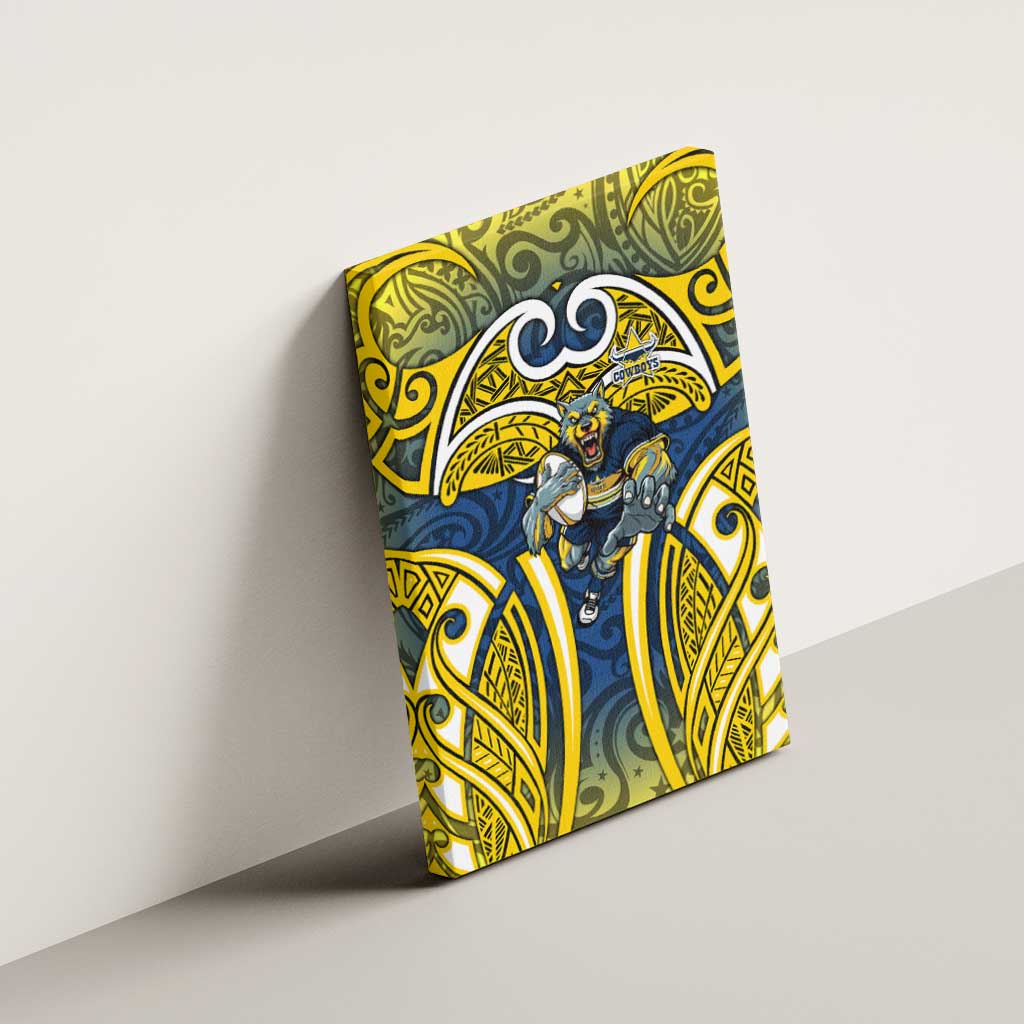 North Queensland Cowboys Rugby Canvas Wall Art Polynesian Tribal Bull Warrior Navy Yellow Pattern