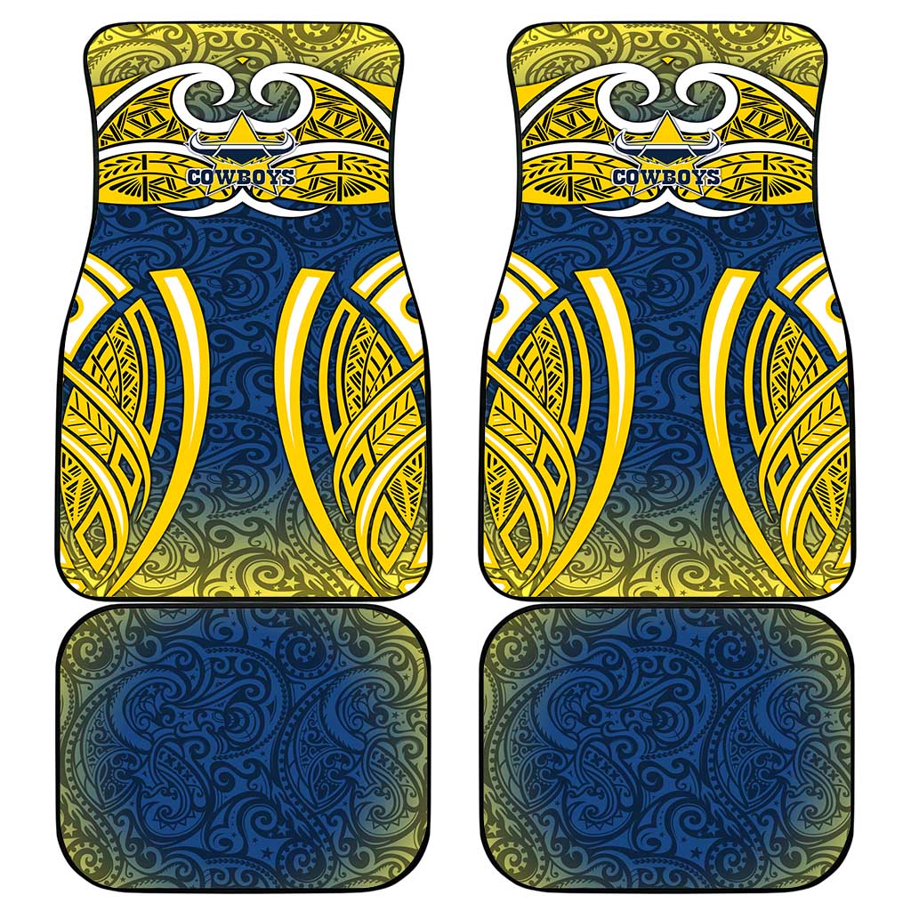 North Queensland Cowboys Rugby Car Mats Polynesian Tribal Bull Warrior Navy Yellow Pattern