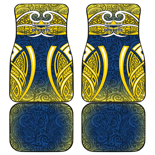 North Queensland Cowboys Rugby Car Mats Polynesian Tribal Bull Warrior Navy Yellow Pattern