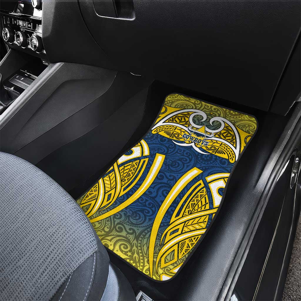 North Queensland Cowboys Rugby Car Mats Polynesian Tribal Bull Warrior Navy Yellow Pattern