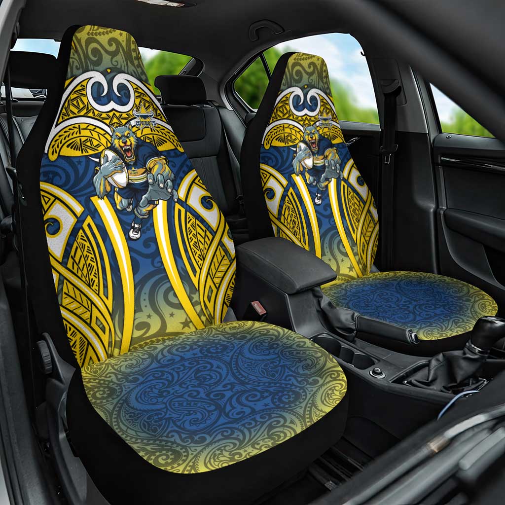 North Queensland Cowboys Rugby Car Seat Cover Polynesian Tribal Bull Warrior Navy Yellow Pattern