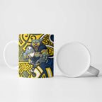 North Queensland Cowboys Rugby Ceramic Mug Polynesian Tribal Bull Warrior Navy Yellow Pattern
