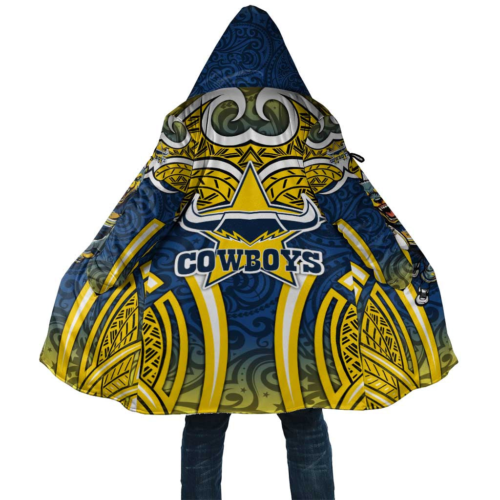 North Queensland Cowboys Rugby Cloak Polynesian Tribal Bull Warrior Navy Yellow Pattern