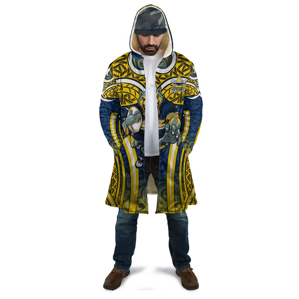 North Queensland Cowboys Rugby Cloak Polynesian Tribal Bull Warrior Navy Yellow Pattern