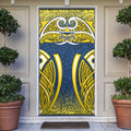 North Queensland Cowboys Rugby Door Cover Polynesian Tribal Bull Warrior Navy Yellow Pattern
