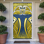 North Queensland Cowboys Rugby Door Cover Polynesian Tribal Bull Warrior Navy Yellow Pattern