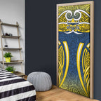 North Queensland Cowboys Rugby Door Cover Polynesian Tribal Bull Warrior Navy Yellow Pattern