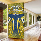North Queensland Cowboys Rugby Door Cover Polynesian Tribal Bull Warrior Navy Yellow Pattern