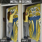 North Queensland Cowboys Rugby Door Cover Polynesian Tribal Bull Warrior Navy Yellow Pattern