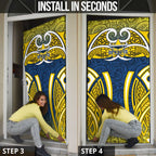 North Queensland Cowboys Rugby Door Cover Polynesian Tribal Bull Warrior Navy Yellow Pattern