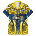 North Queensland Cowboys Rugby Family Matching Summer Maxi Dress and Hawaiian Shirt Polynesian Tribal Bull Warrior Navy Yellow Pattern