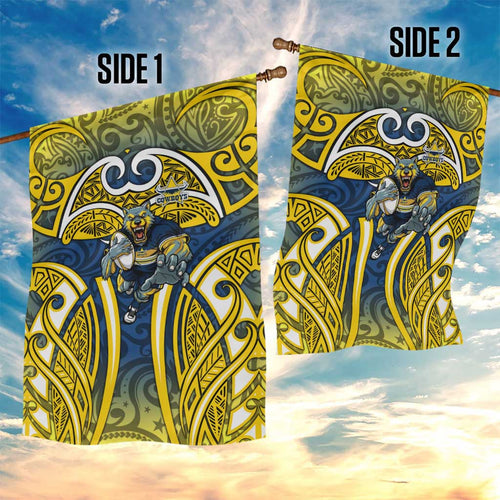 North Queensland Cowboys Rugby Garden Flag Polynesian Tribal Bull Warrior Navy Yellow Pattern