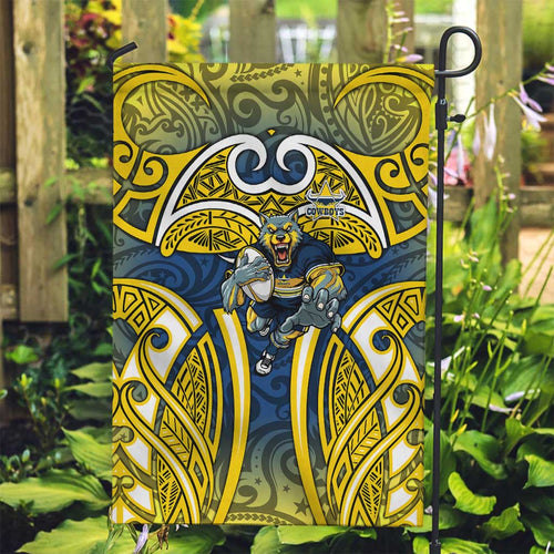 North Queensland Cowboys Rugby Garden Flag Polynesian Tribal Bull Warrior Navy Yellow Pattern