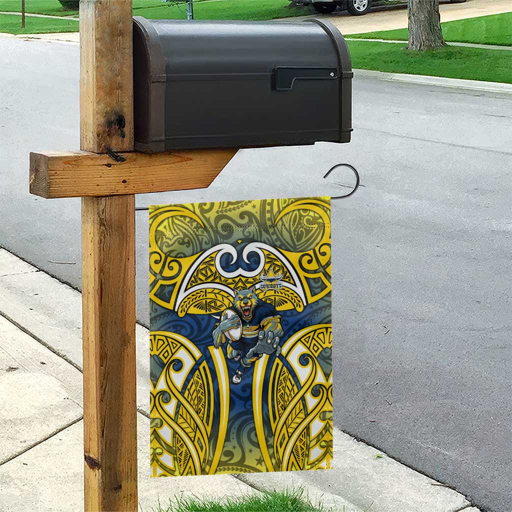 North Queensland Cowboys Rugby Garden Flag Polynesian Tribal Bull Warrior Navy Yellow Pattern